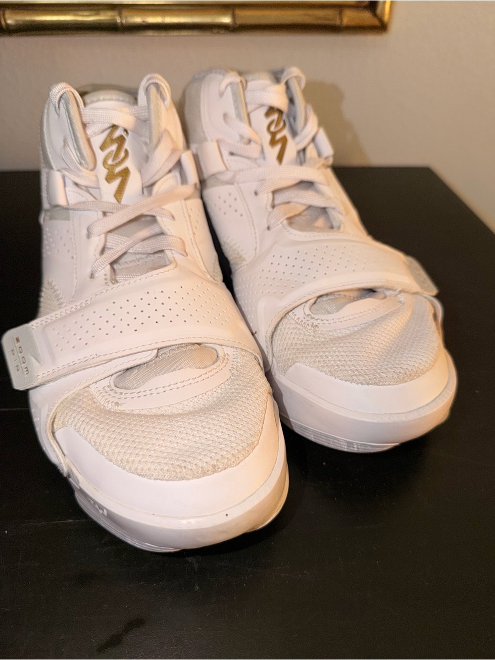 Jordan Zion White Sneakers with Gold Logo Accent M8.5 W11.5
